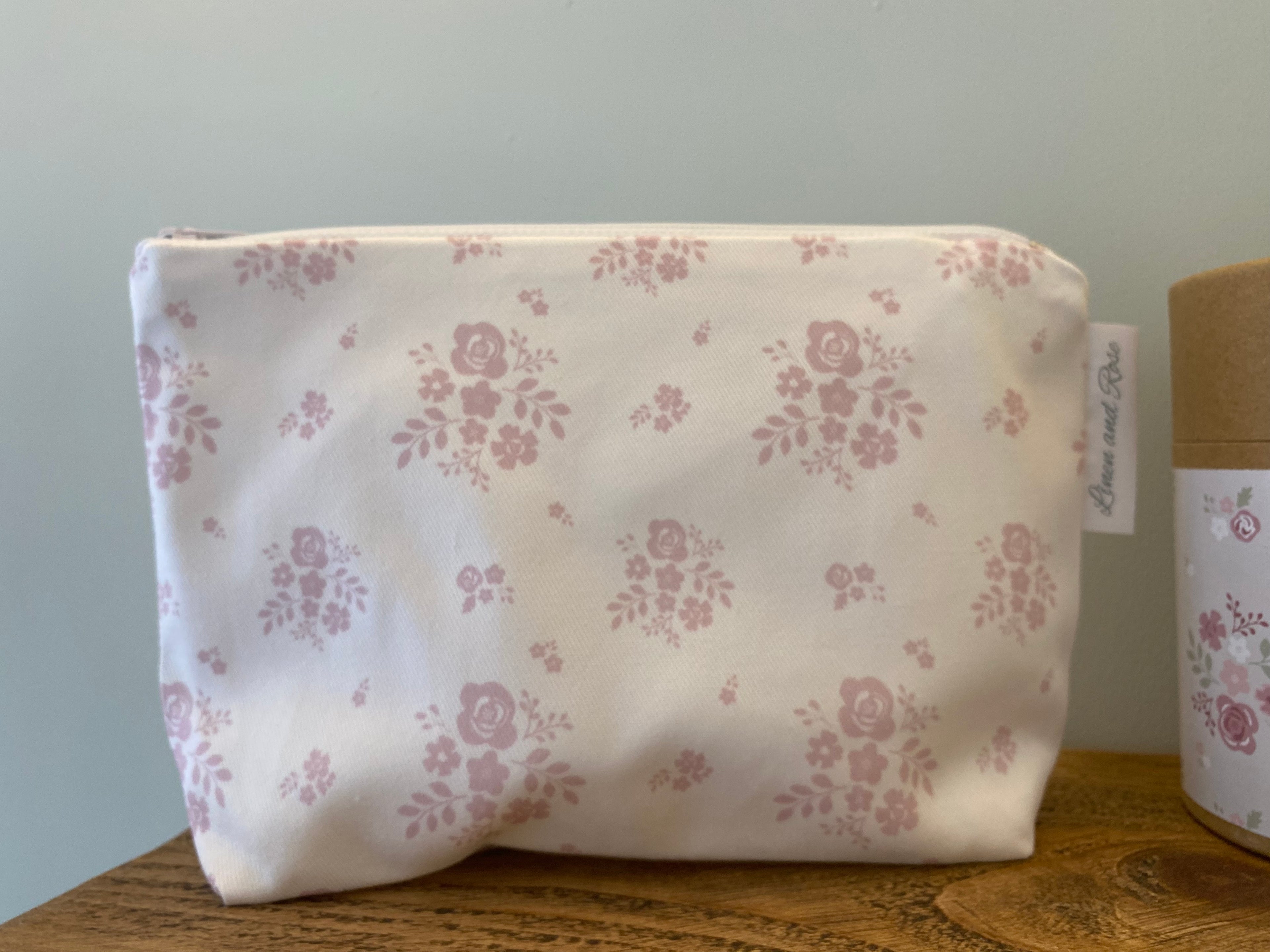 Cotton Cosmetic bag - Damson Primrose Pink on white