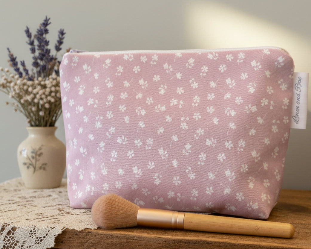 Cotton Cosmetic bag - Ditsy Primrose Pink