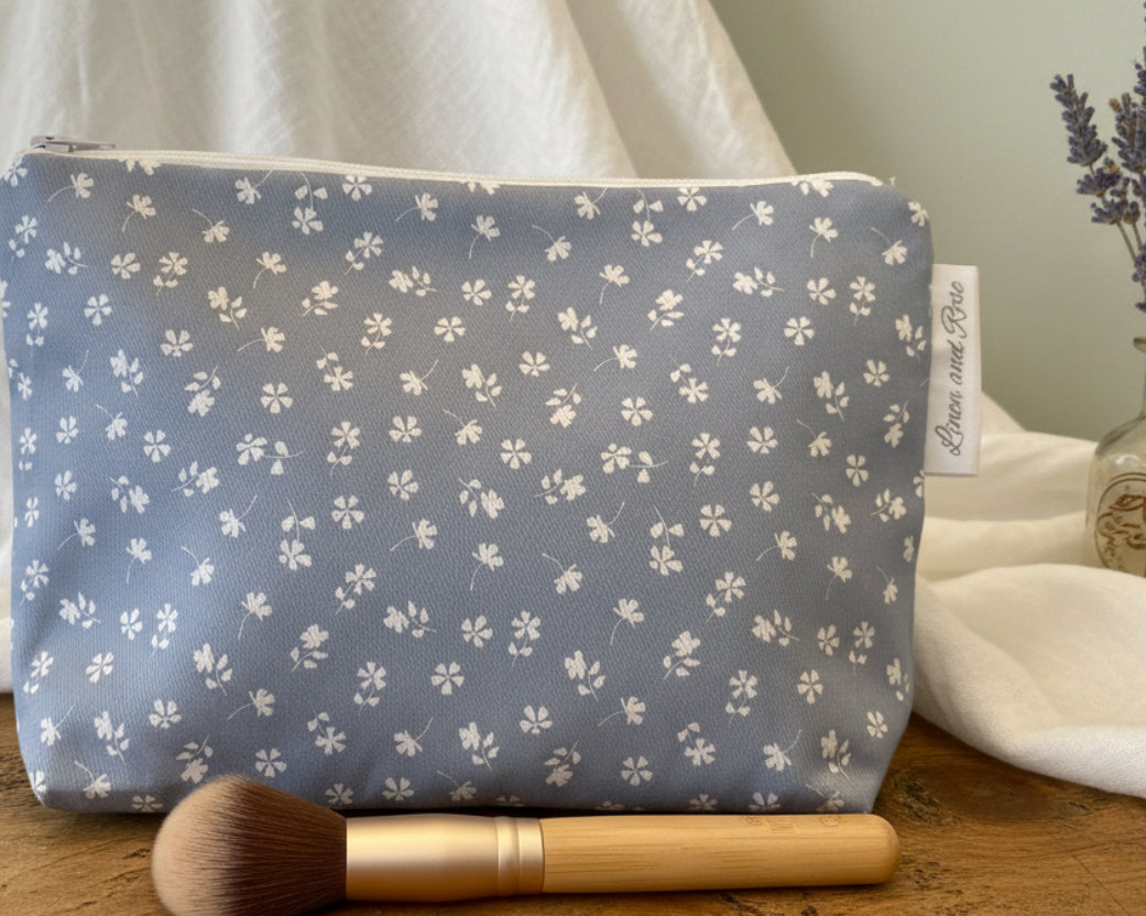 Cotton Cosmetic bag - Ditsy Mist blue
