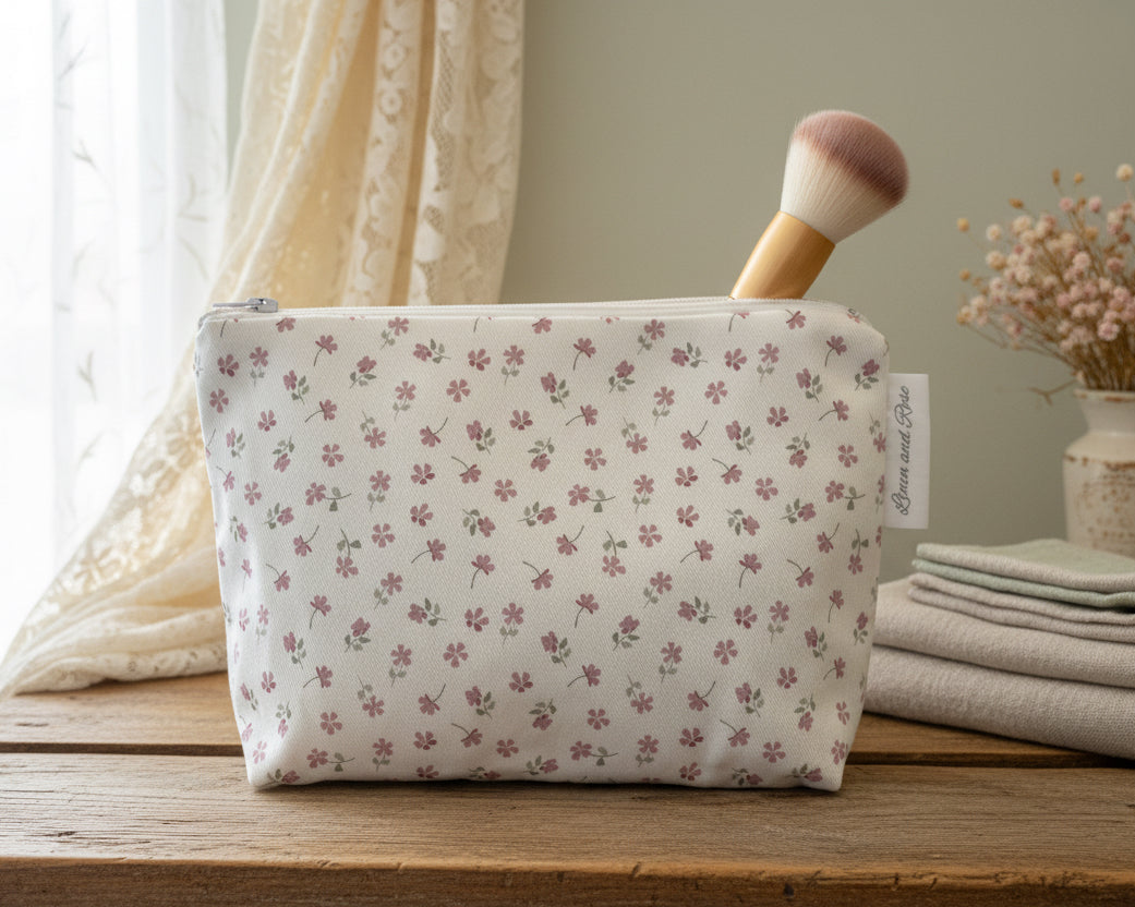 Cotton Cosmetic bag - Ditsy Pink multi