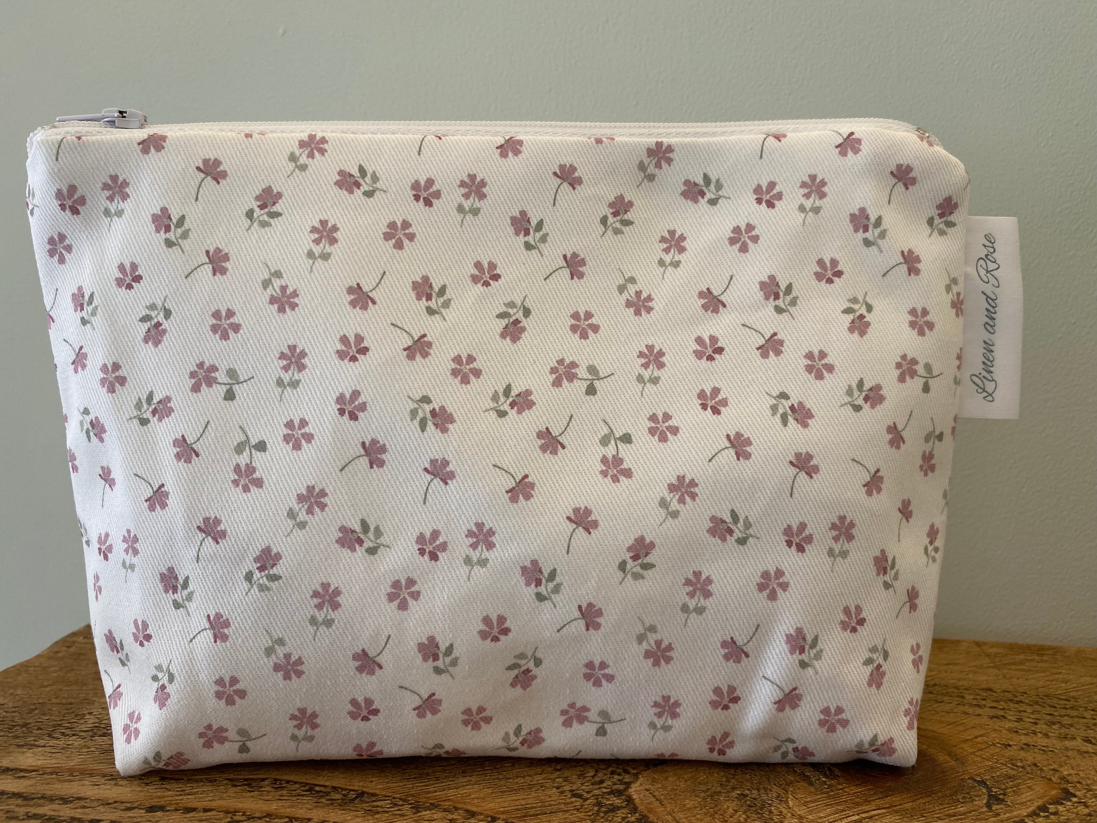 Cotton Cosmetic bag - Ditsy Pink multi