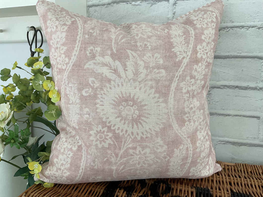 Cushion Cover - Peony & Sage Sienna Mulberry Pink linen - 40cm x 40cm