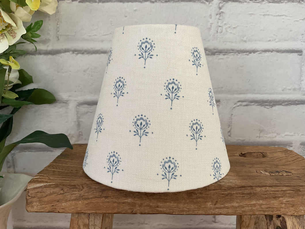 Candle Clip Lampshade - Peony and Sage - Blue on cream linen