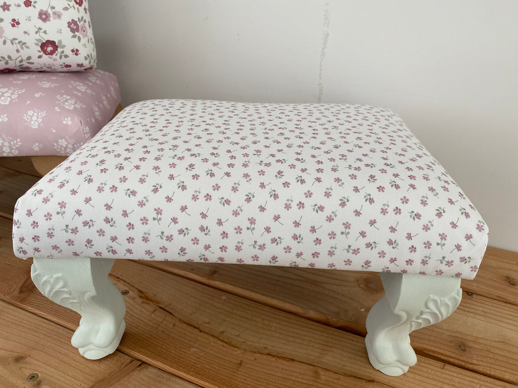Footstool - Ditsy Pink multi on white