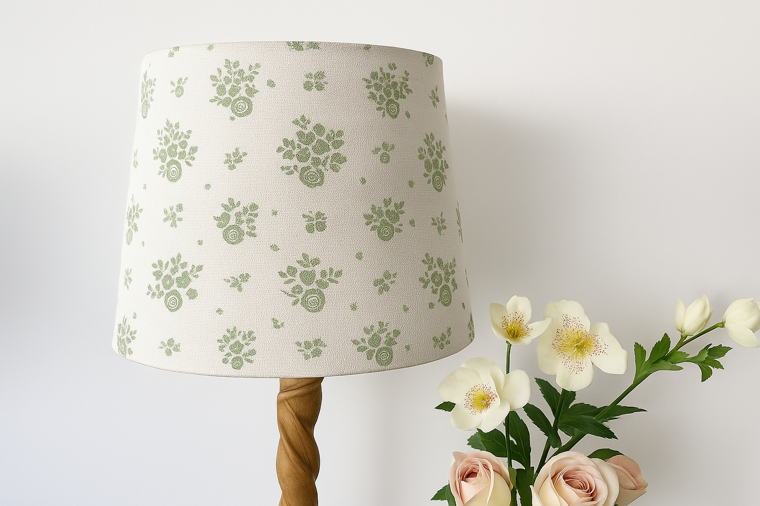 Empire Lampshade - Linen and Rose - Damson Fog on White - 25cm