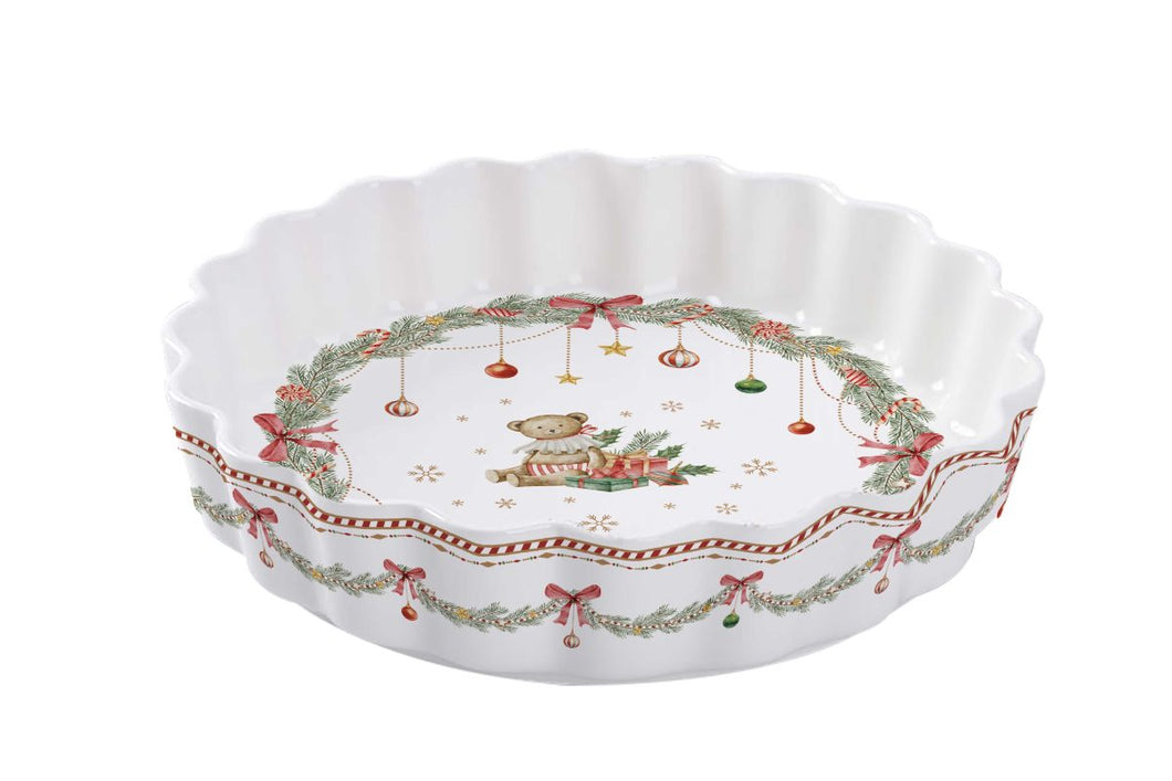 Isabelle Rose - Pie / flan Dish - Happy Holidays Festive Bear