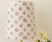 Load image into Gallery viewer, Floral patterned lampshade on a stand with a beige background
