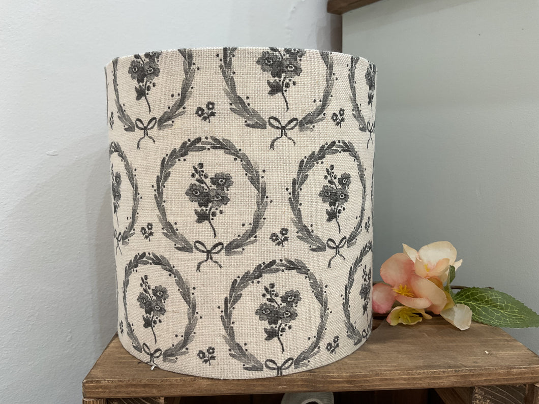 Lampshade - Olive and Daisy Charcoal Brita Wreath  Charcoal linen - 15cm drum