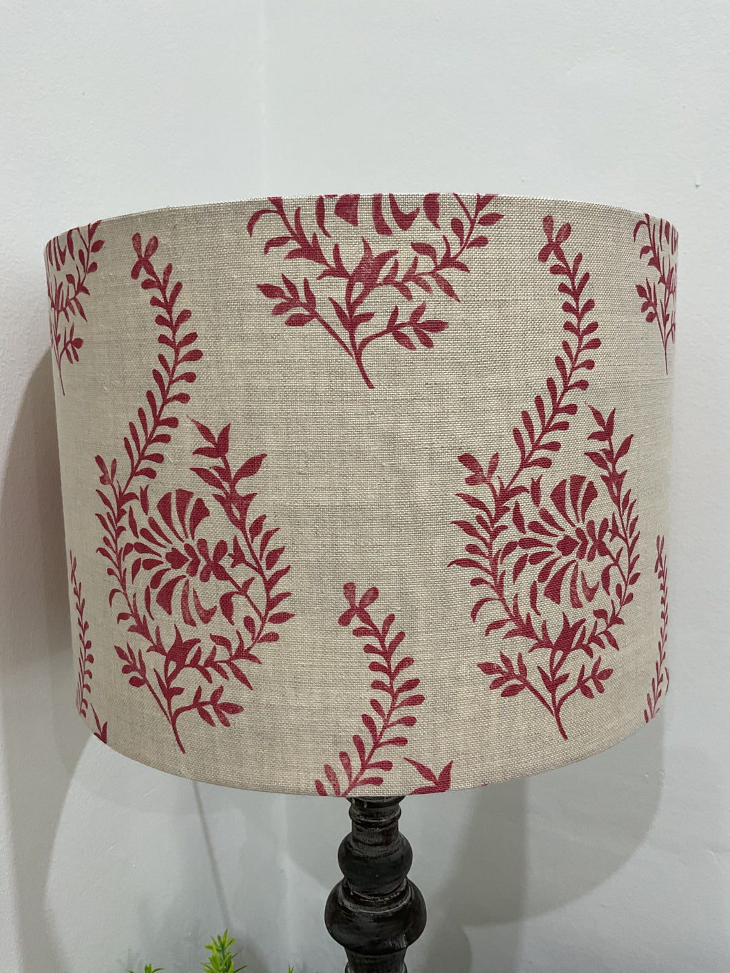 Lampshade - Peony and Sage Imara Red on Stone - 30cm drum