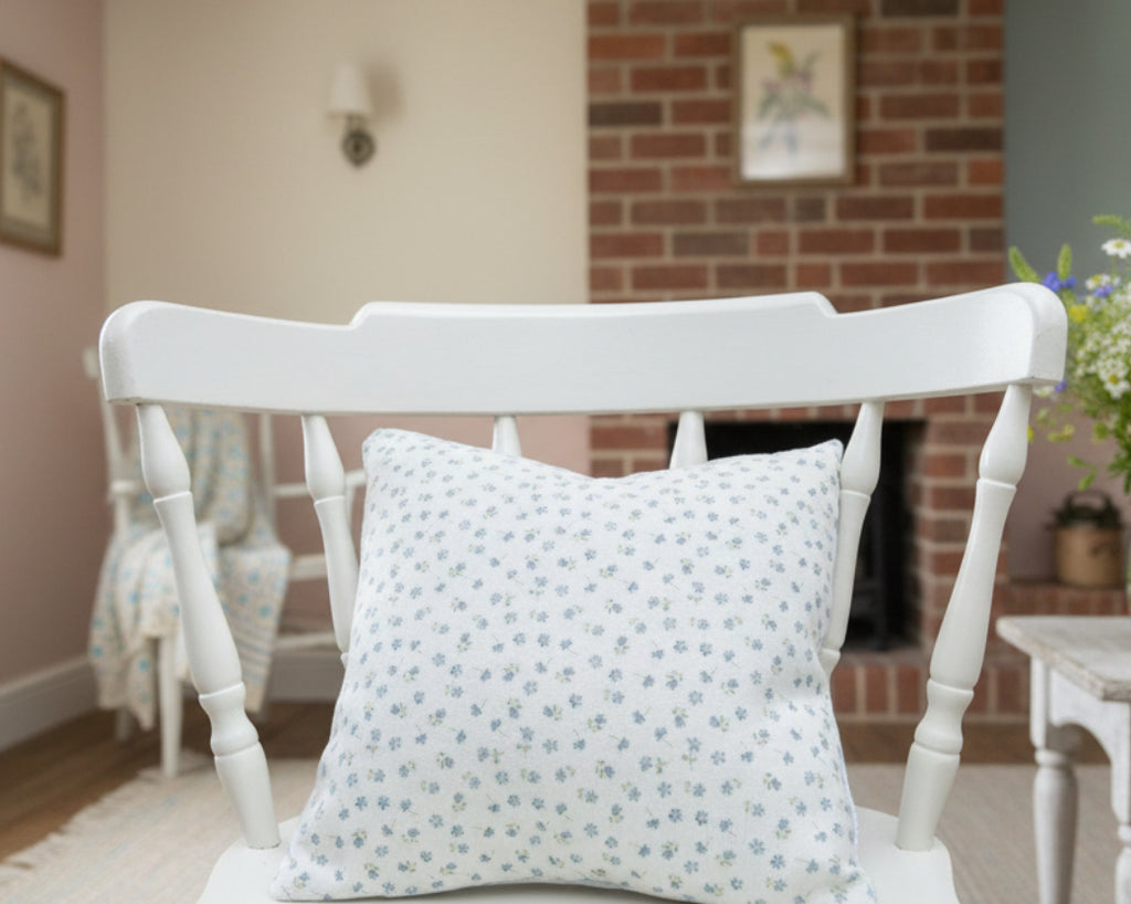 Cushion Cover - Linen and Rose Ditsy Blue  - 32cm x 32cm