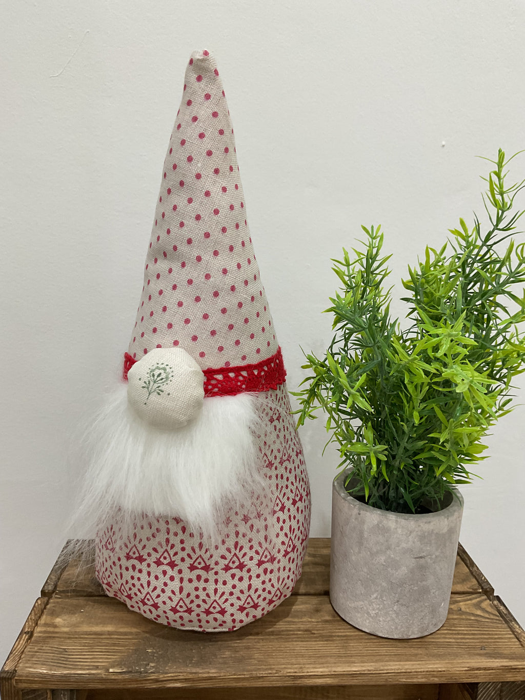 Pretty Peony and Sage linen Gonk- Anastasia base and spot hat