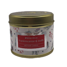 Load image into Gallery viewer, Frankincense Artisan Candle tin with pressed flowers - Wild Olive

