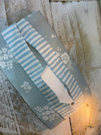 Pocket Tissue cover - Linen and Rose Damson Duck Egg Blue / Aqua stripe