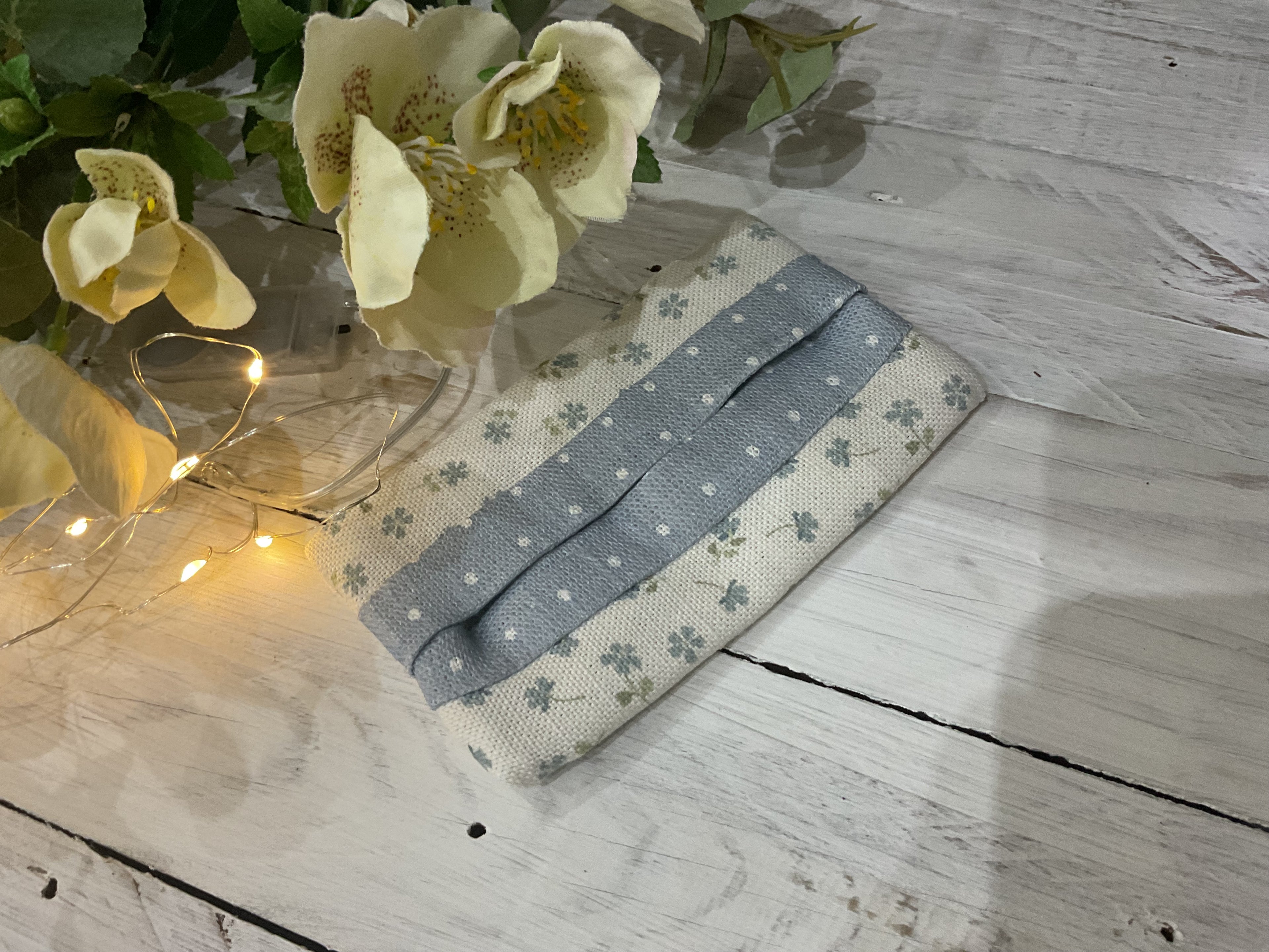 Pocket Tissue cover - Linen and Rose Ditsy Blue blue multi and spotty