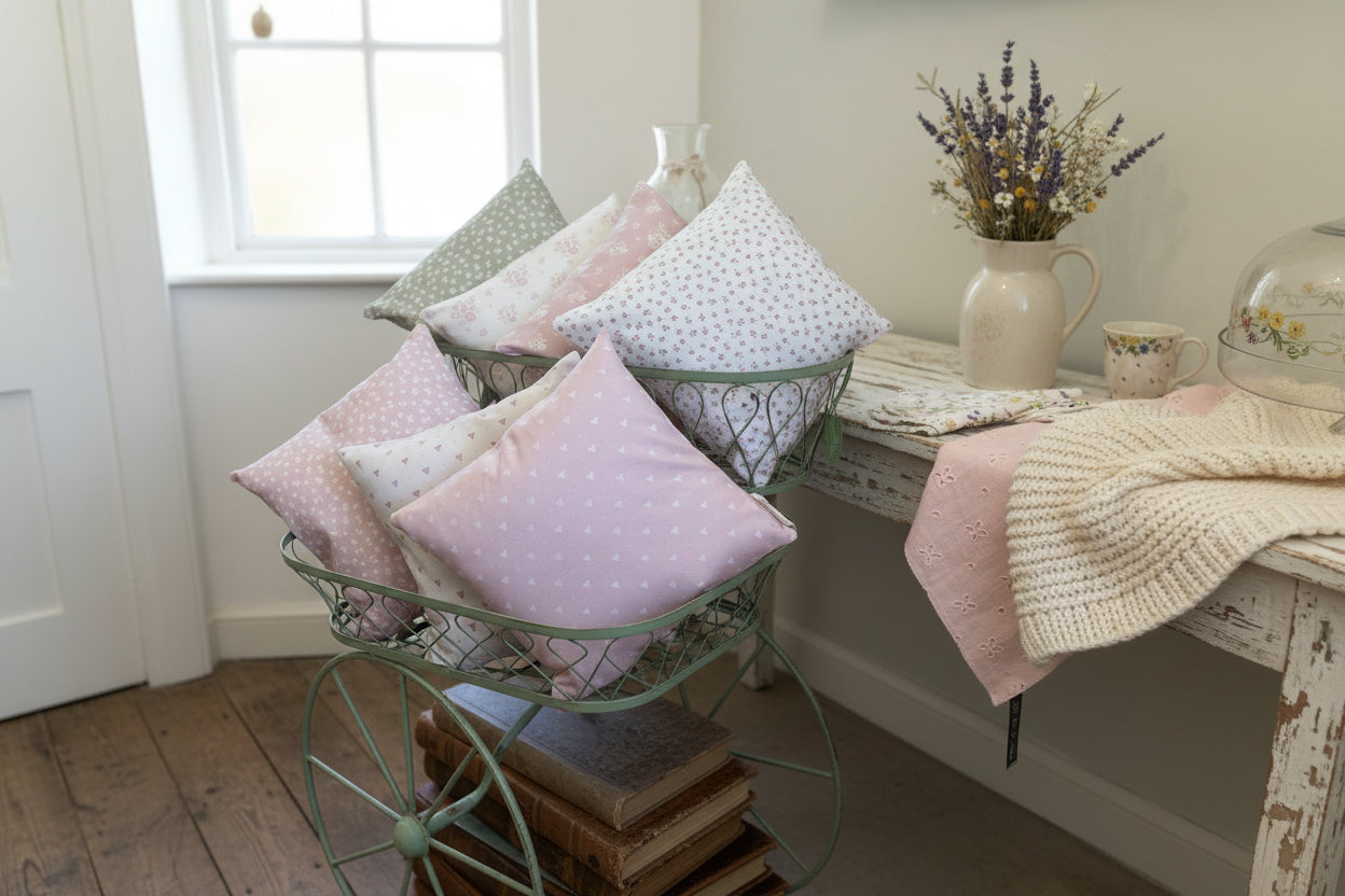 Cushion Cover - Linen and Rose Fog (green) Ditsy  - 32cm x 32cm