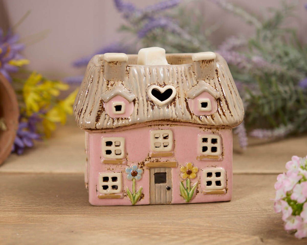 Cottage Wax Burner - pretty pink thatched cottage
