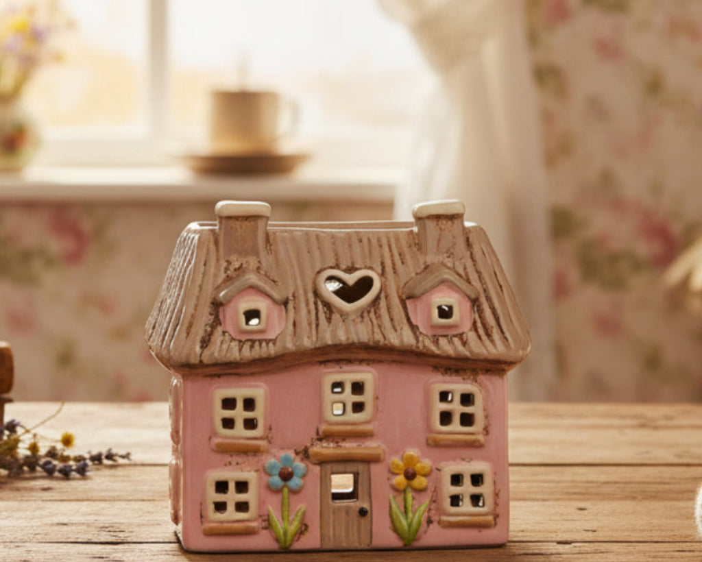 Cottage Wax Burner - pretty pink thatched cottage