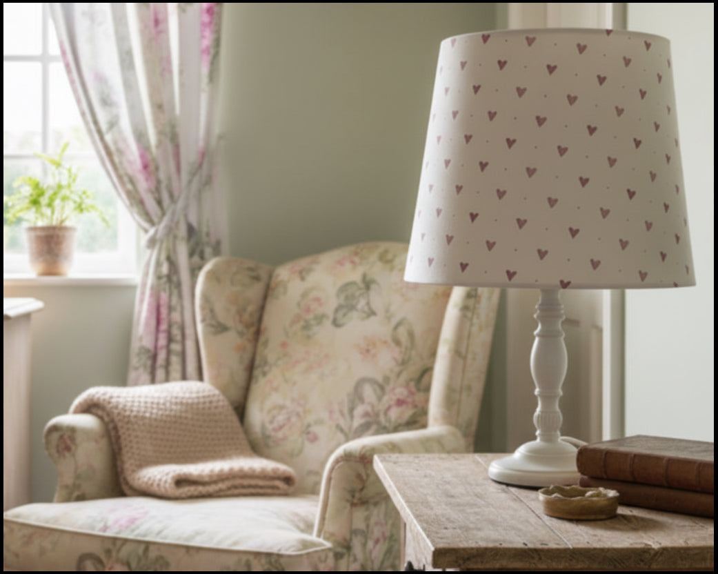 Empire Lampshade - Linen & Rose - Foxglove Hearts - 20cm Empire
