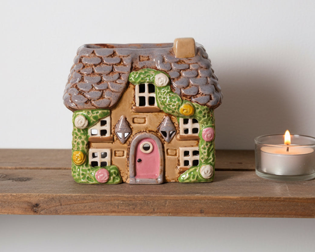 Cottage Wax Burner with Roses and Door lantern