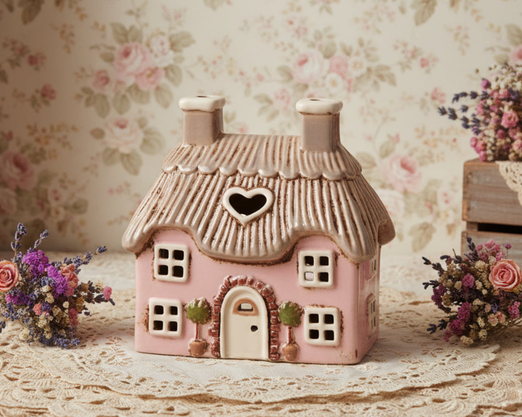Pink Cottage Tea Light holder with trees