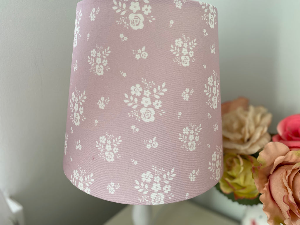 Empire Lampshade - Linen & Rose -  Damson Primrose Pink on White Cotton - 20cm Empire