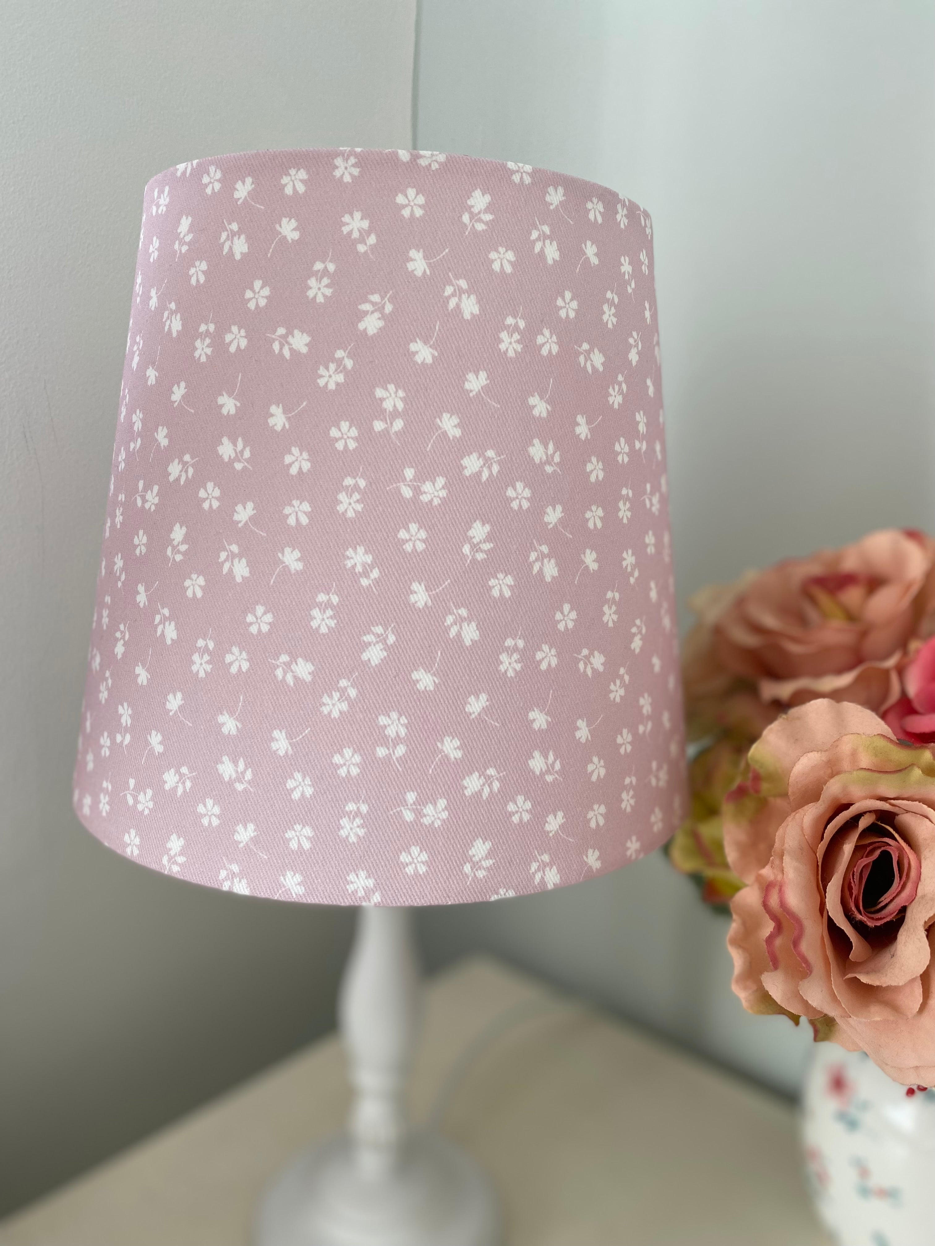 Empire Lampshade - Linen & Rose -  Ditsy Primrose Pink on White Cotton - 20cm Empire