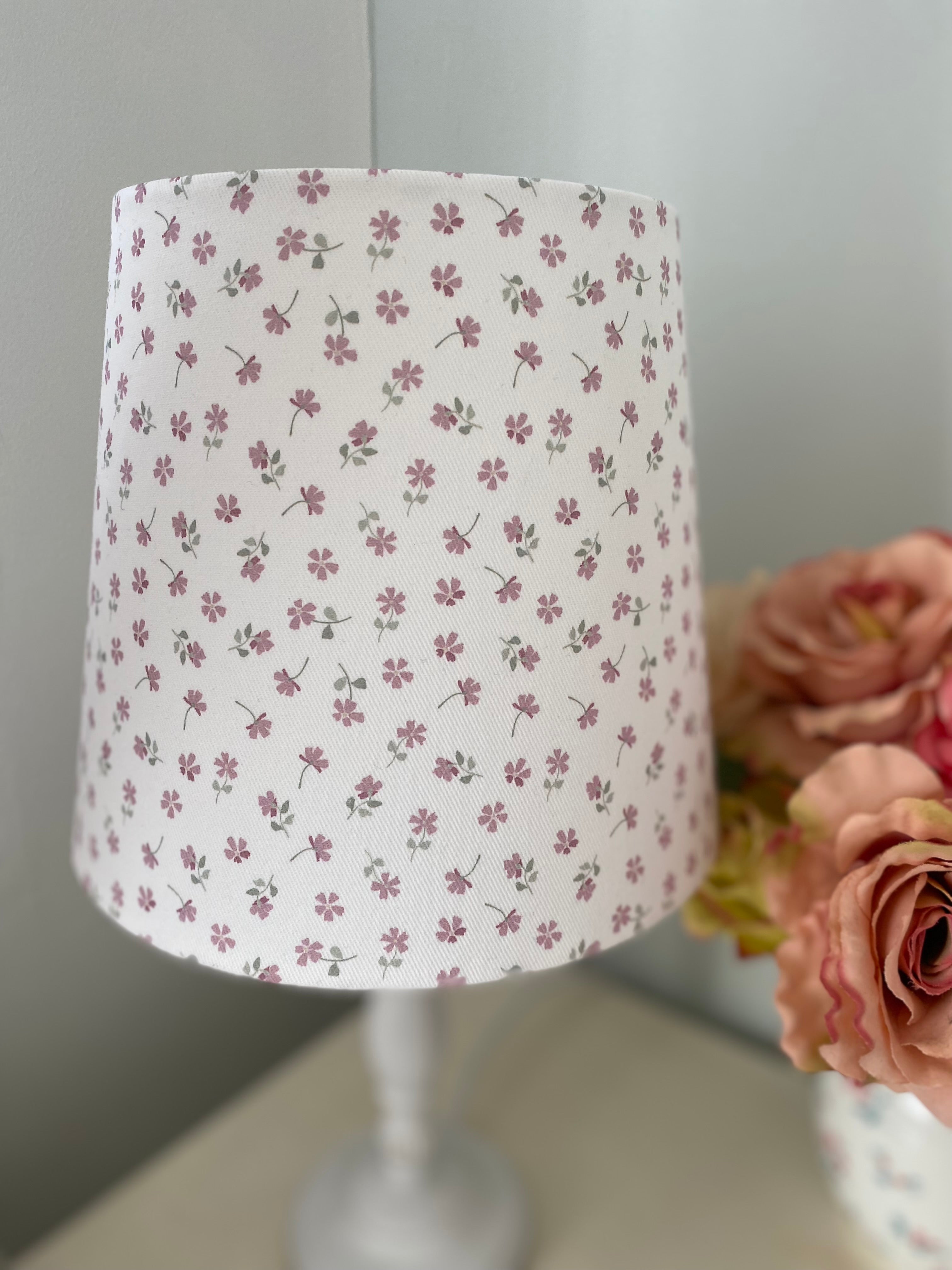 Empire Lampshade - Linen & Rose -  Ditsy multi Pink on White Cotton - 20cm Empire