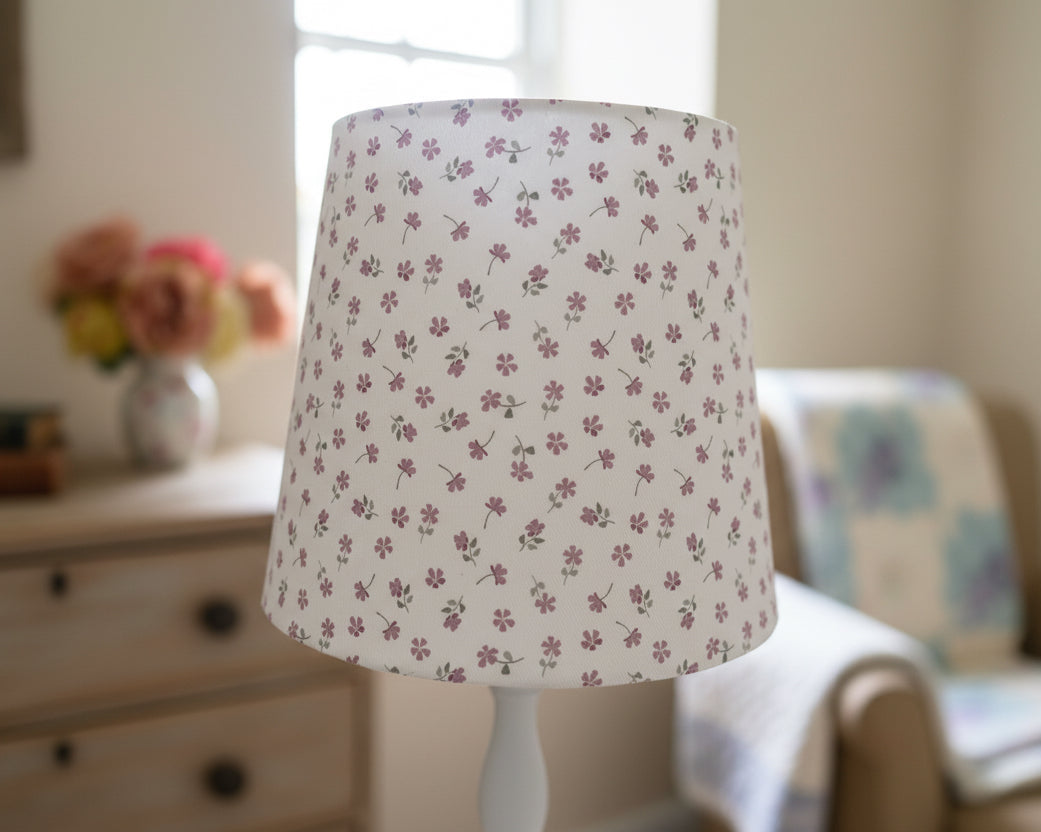 Empire Lampshade - Linen & Rose -  Ditsy multi Pink on White Cotton - 20cm Empire