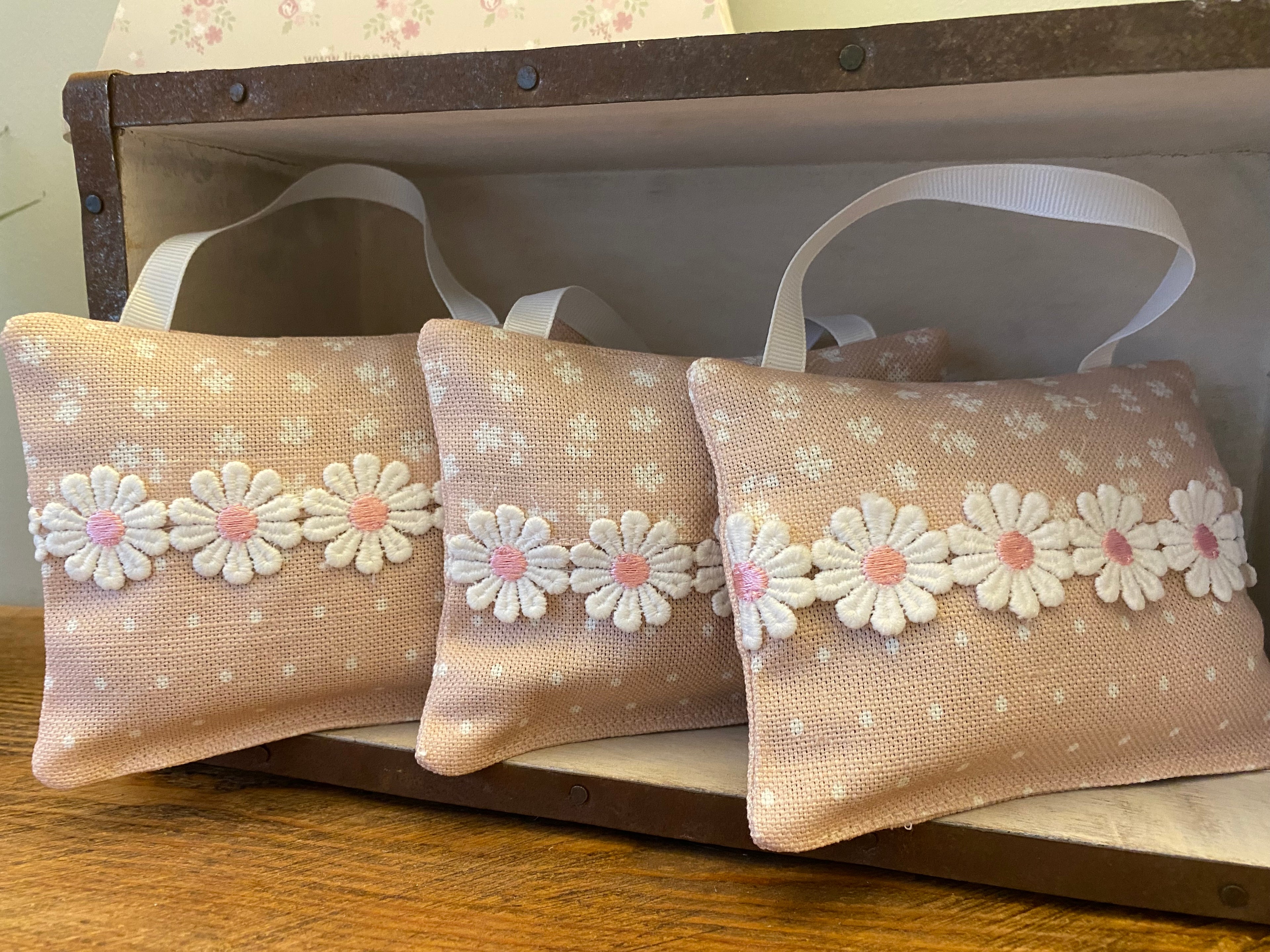 Hanging Lavender Pouch - pink ditsy and dotty