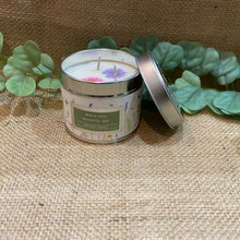 Load image into Gallery viewer, Serenity Spa Artisan Candle tin with pressed flowers - Wild Olive
