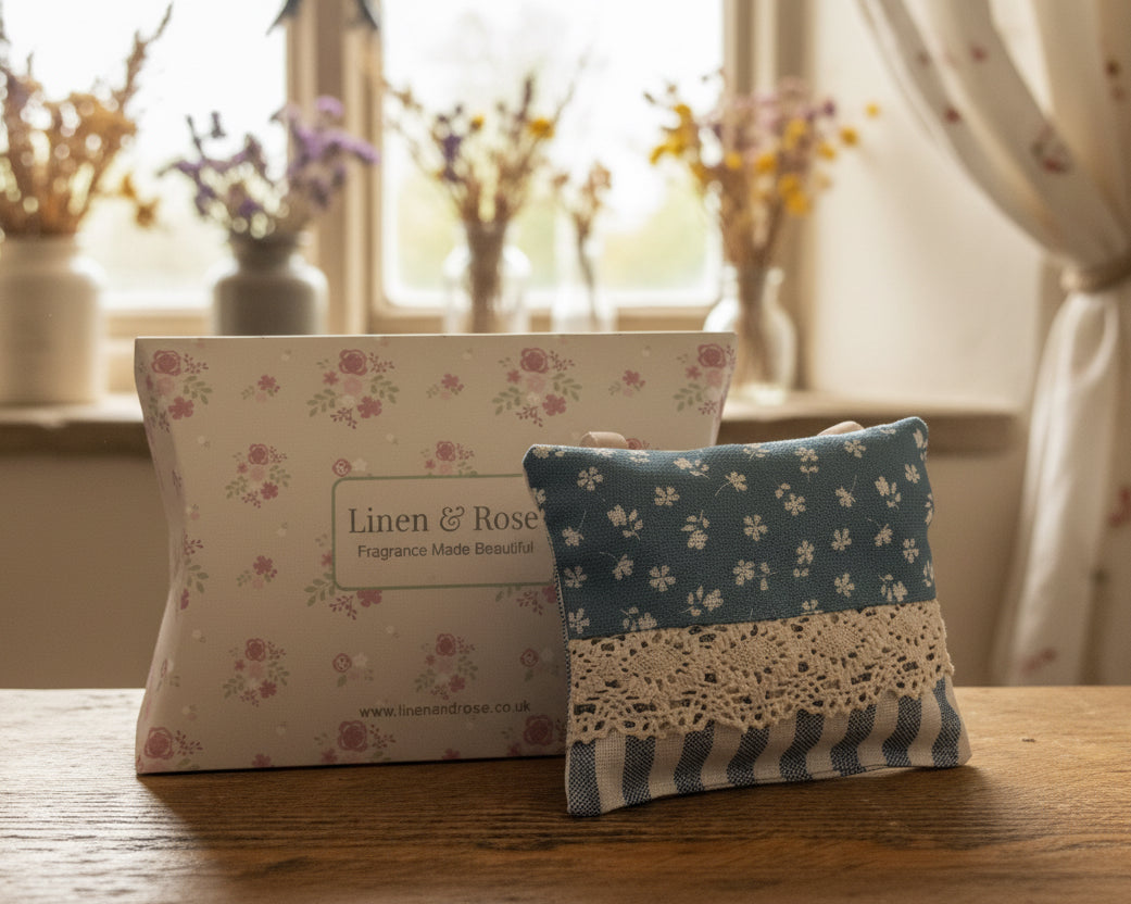 Hanging Lavender Pouch - Blue Ditsy and Stripe