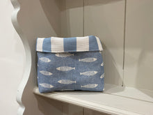 Load image into Gallery viewer, Fabric Basket - Peony and Sage Fishes and stripe linen
