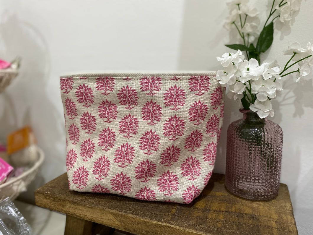 Fabric Basket - Peony and Sage Pink Sameera linen