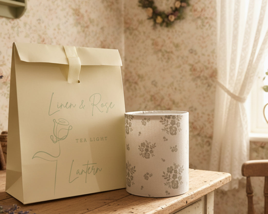 Lantern - Linen & Rose - Damson on White - Free Gift Box