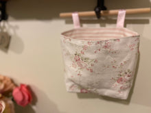 Load image into Gallery viewer, Hanging Fabric Basket - Peony and Sage Hattie Linen and Eva stripe
