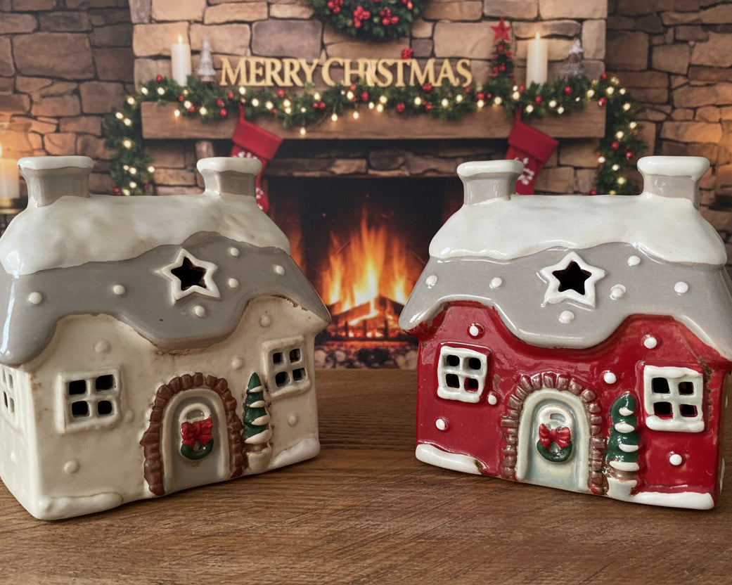 Christmas Cottage Tea Light holders - Natural or Red