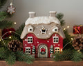 Tea Light holder Christmas Cottage red embossed stoneware