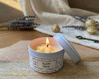 Hand poured Tin Candle with wax flower - Sunlit Petal