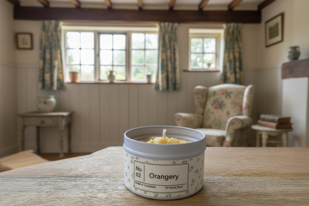 Hand poured Tin candle with wax flower - Orangery