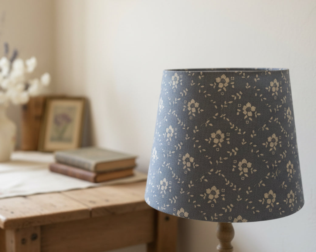 Empire Lampshade - Emilia Denim on natural linen - 25cm