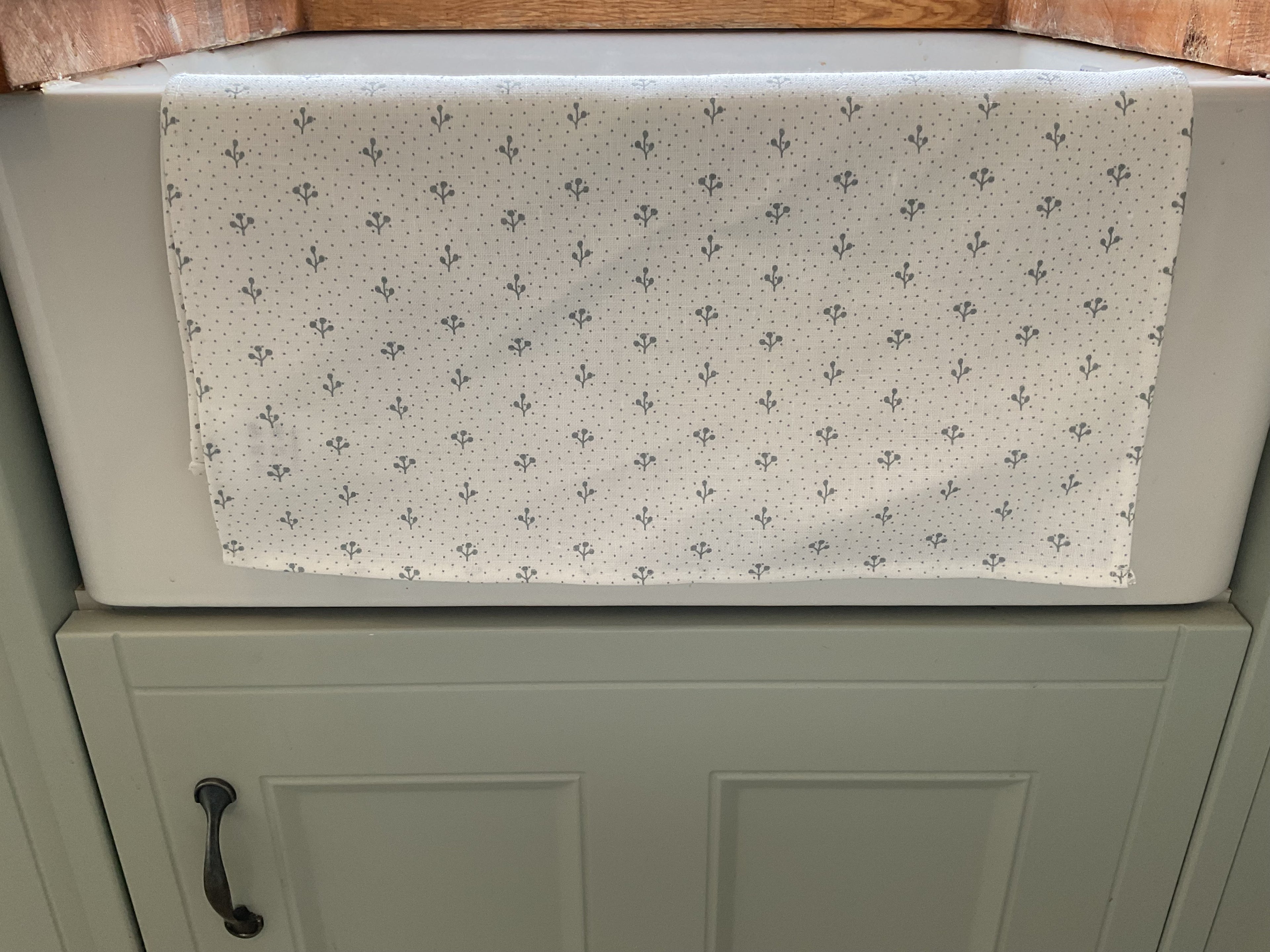 Tea Towel - Peony and Sage linen Sprig Rain on white linen