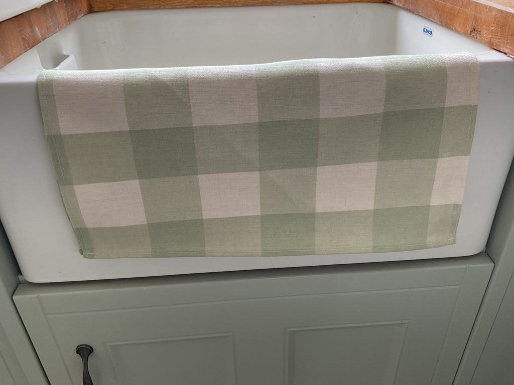 Tea Towel - Peony and Sage - Sagey green check large