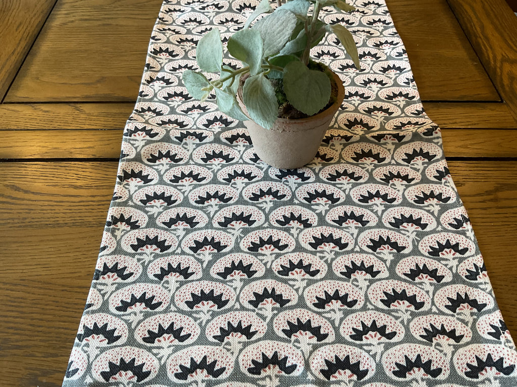 Table Runner - Peony and Sage - Laguna - Steel Blue, navy and pink