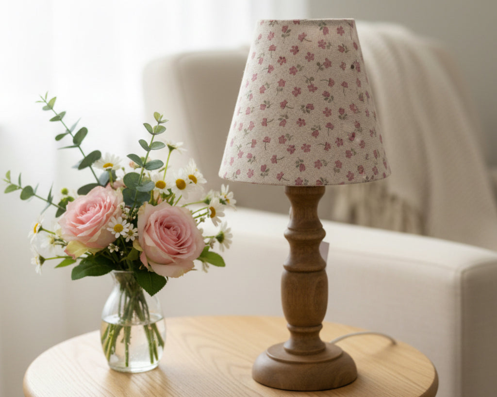 Candle Clip Lampshade - Ditsy natural linen - Pinks