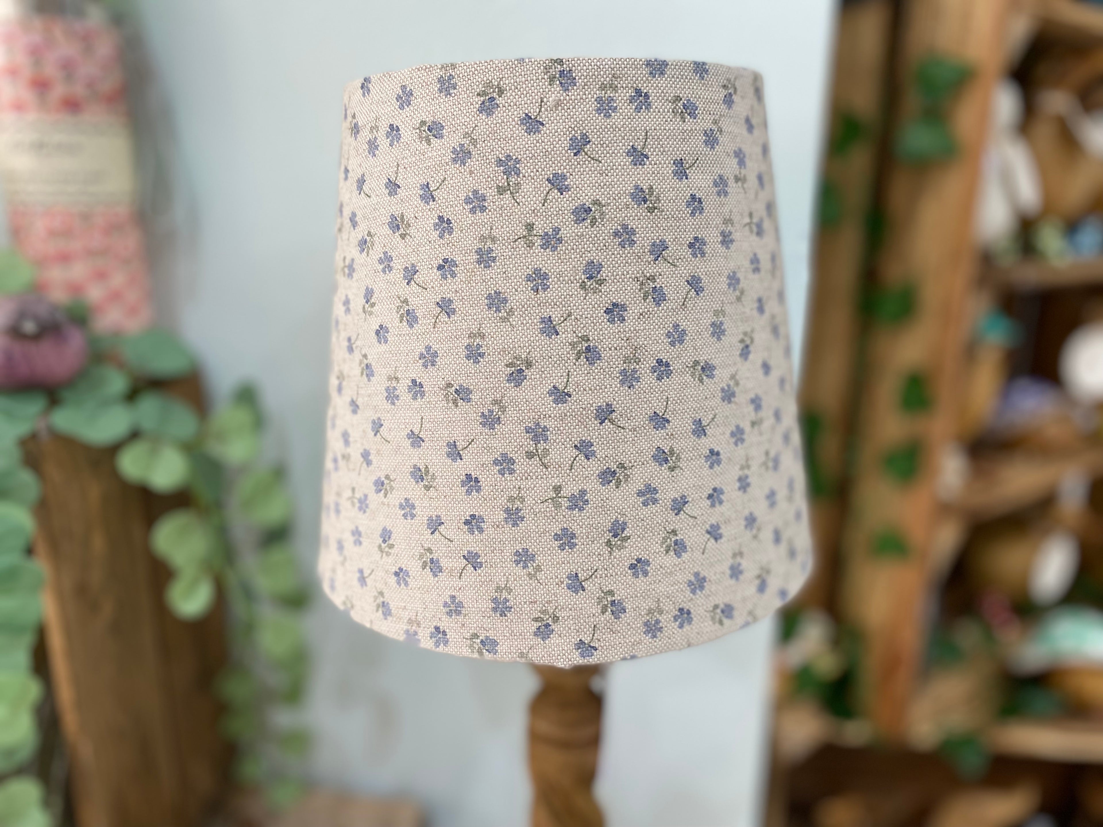 Empire Lampshade - Linen & Rose -  Ditsy Blue on natural linen - 20cm Empire