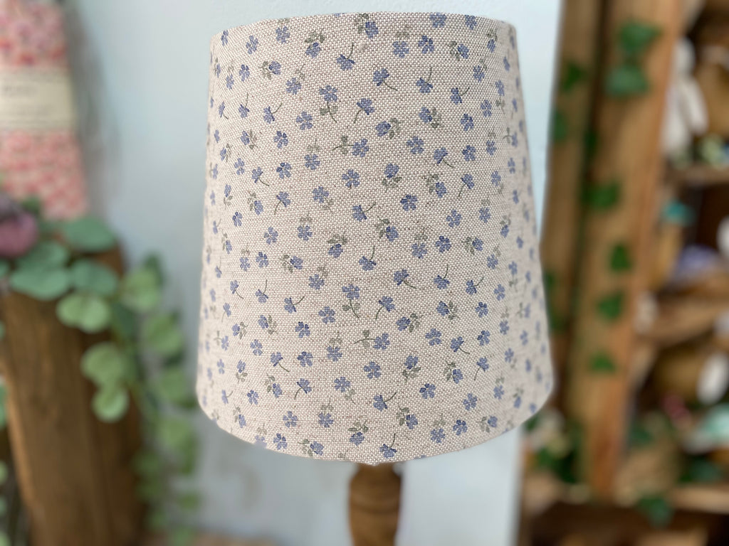 Empire Lampshade - Linen & Rose -  Ditsy Blue on natural linen - 20cm Empire