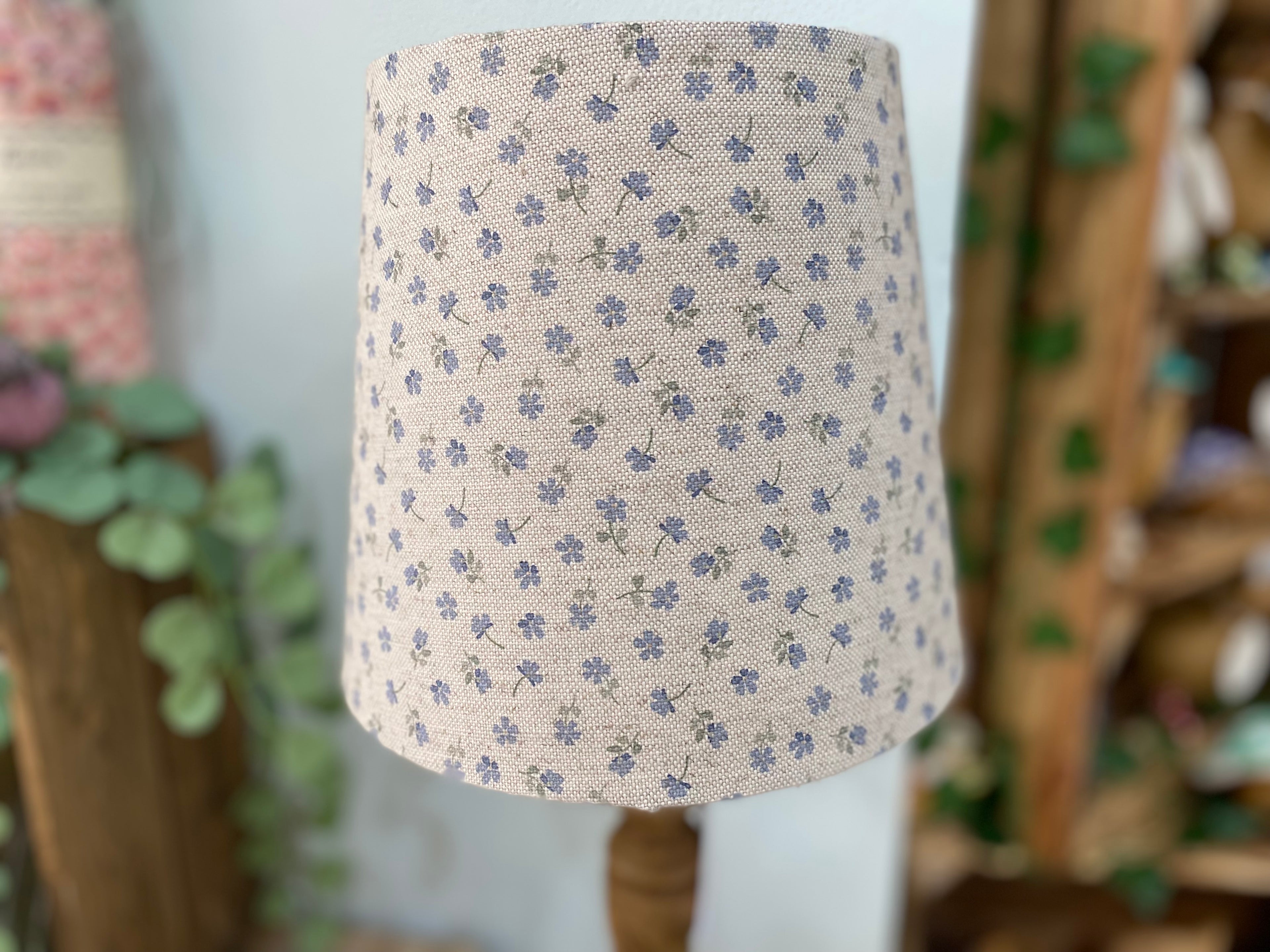 Empire Lampshade - Linen & Rose -  Ditsy Blue on natural linen - 20cm Empire