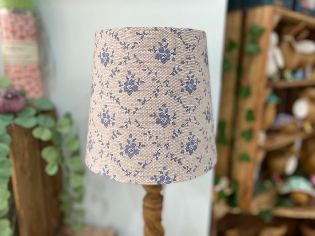 Empire Lampshade - Linen & Rose -  Emilia Snow on natural linen - 20cm empire