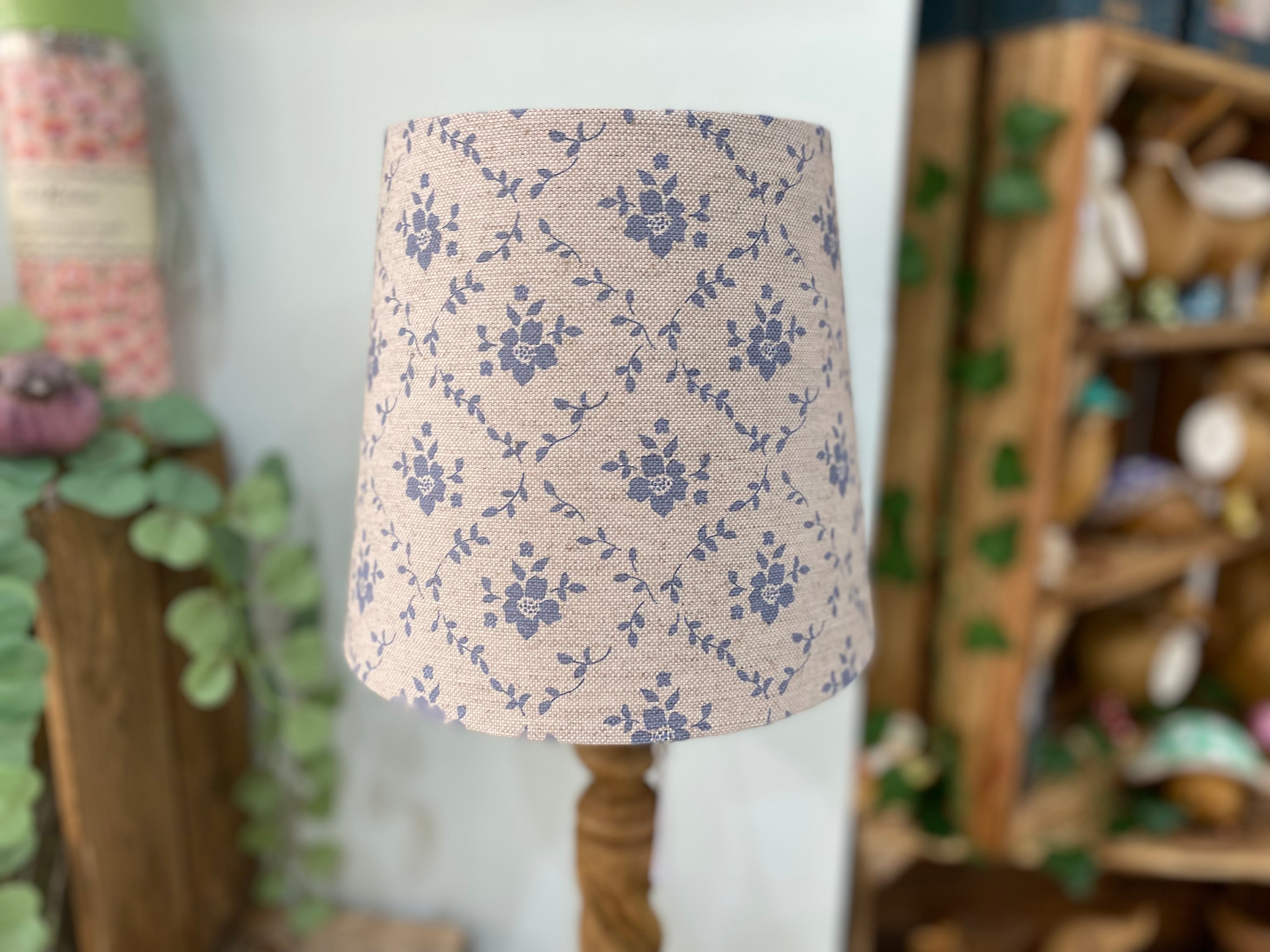 Empire Lampshade - Linen & Rose -  Emilia Snow on natural linen - 20cm empire