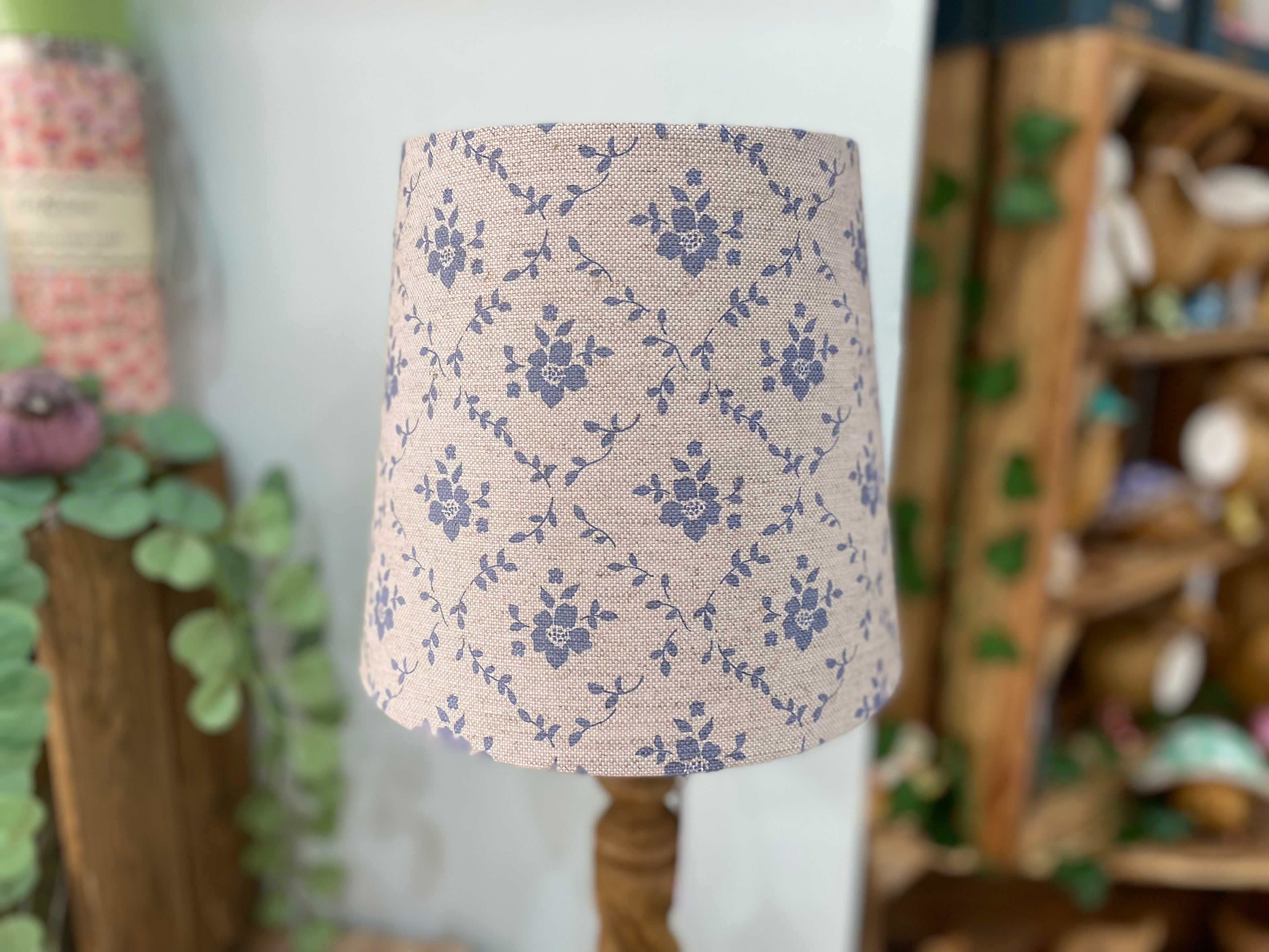 Empire Lampshade - Linen & Rose -  Emilia Snow on natural linen - 20cm empire